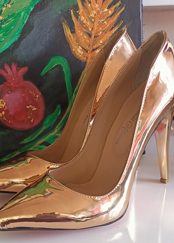 40 Beden Roze rugan parlak Stiletto Topuklu