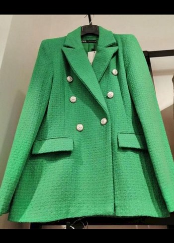 Zara Zara Düğmeli Yeşil Kadın Blazer ceket