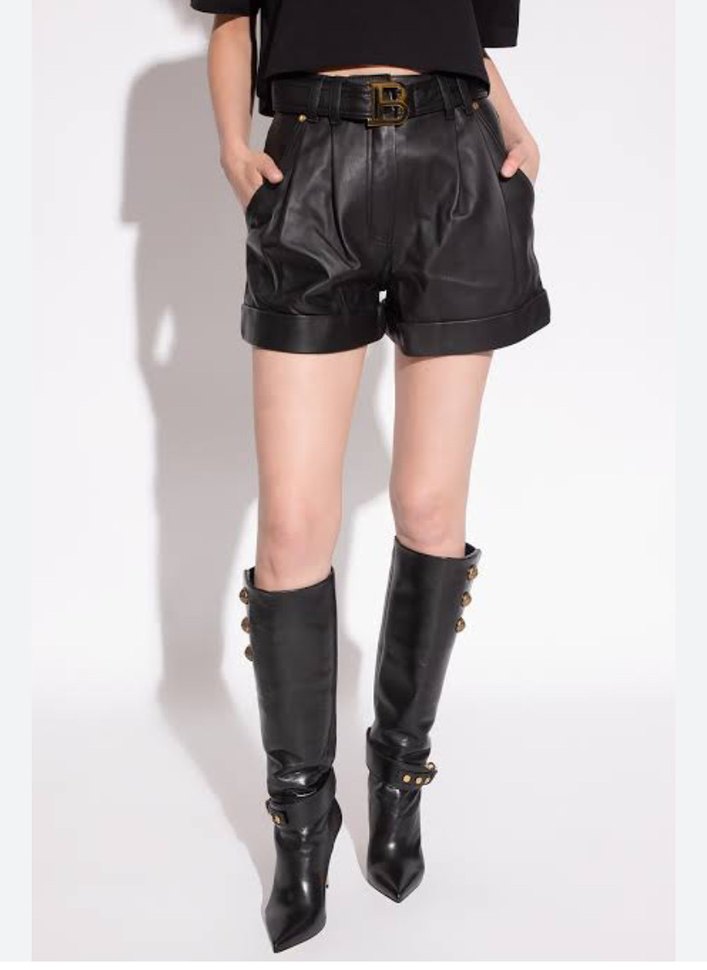 Balmain Siyah Deri Kemerli Mini Şort - Görsel 2