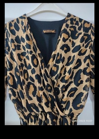 Leopar Desenli Uzun Kemerli Elbise - Görsel 2