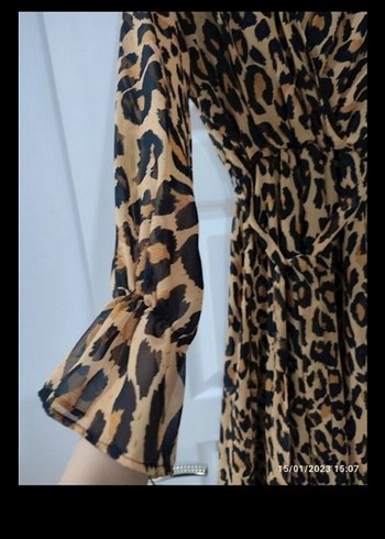 Leopar Desenli Uzun Kemerli Elbise - Görsel 6