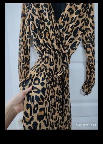 Leopar Desenli Uzun Kemerli Elbise - Görsel 4