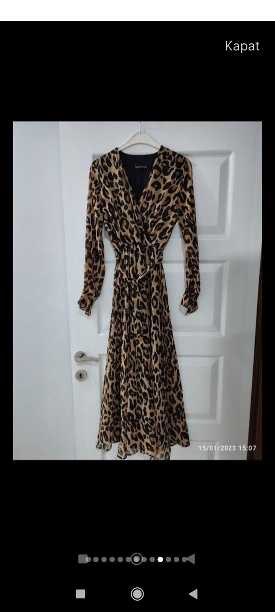 Leopar Desenli Uzun Kemerli Elbise - Görsel 5
