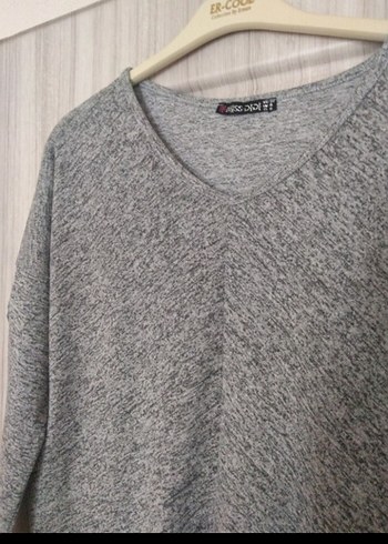 Gri Örgü Kadın Triko Sweatshirt - Görsel 3