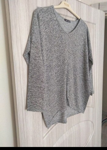 Gri Örgü Kadın Triko Sweatshirt - Görsel 2