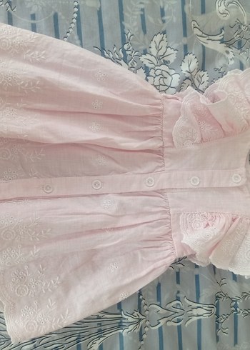 Pembe Nakışlı Kız Çocuk Elbisesi