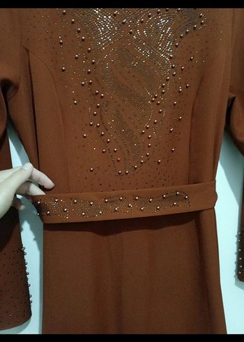 Kahverengi Uzun Kollu Salaş Elbise - Görsel 5