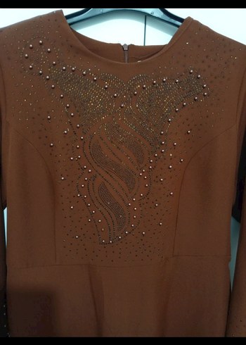 Kahverengi Uzun Kollu Salaş Elbise - Görsel 3