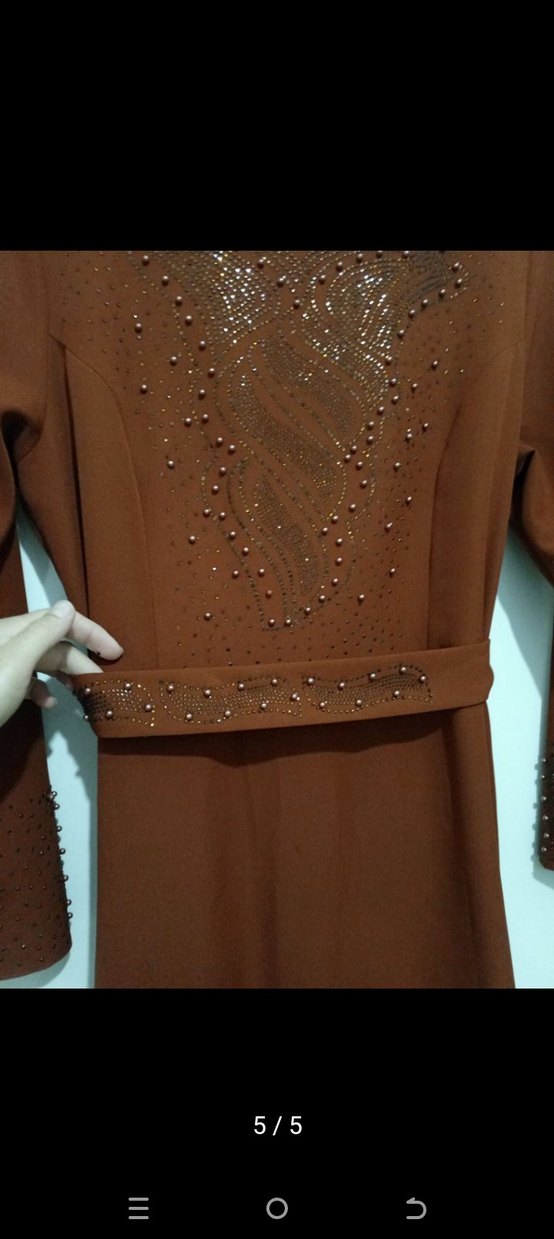 Kahverengi Uzun Kollu Salaş Elbise - Görsel 5