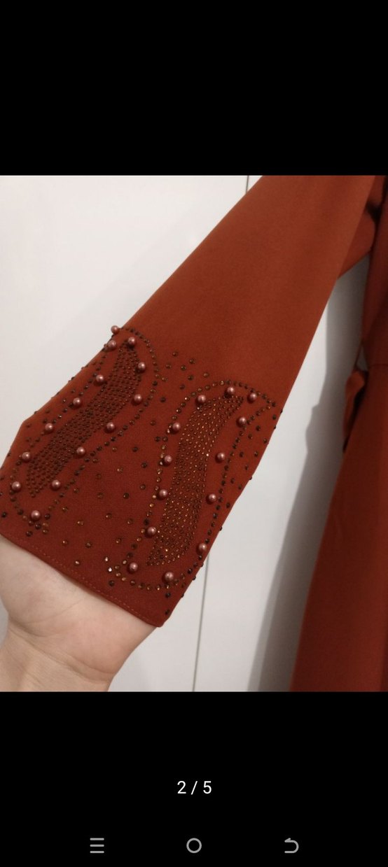 Kahverengi Uzun Kollu Salaş Elbise - Görsel 2