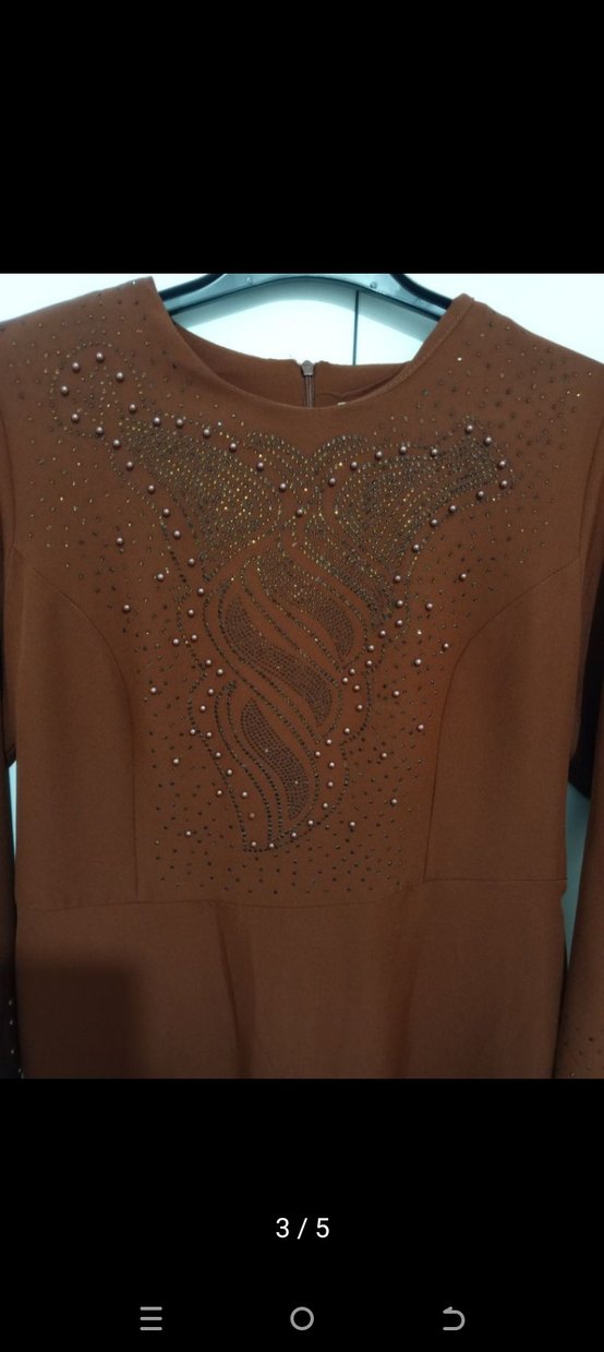 Kahverengi Uzun Kollu Salaş Elbise - Görsel 3