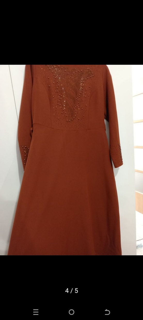 Kahverengi Uzun Kollu Salaş Elbise - Görsel 4