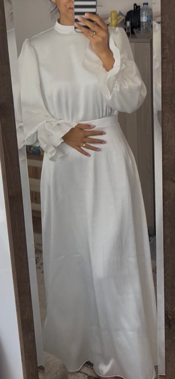 Beyaz Uzun Drapeli Kadın Etek - Görsel 2