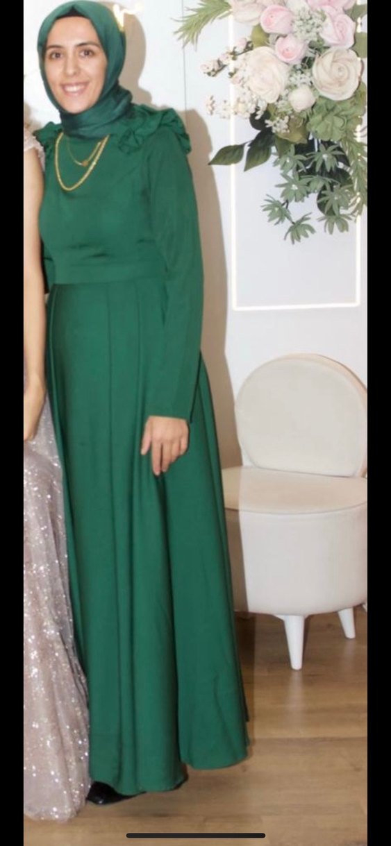 Koyu Haki Uzun Kol Drapeli Nikah Elbisesi - Görsel 3