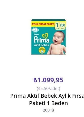 Prima aktif Bebek 1 numara