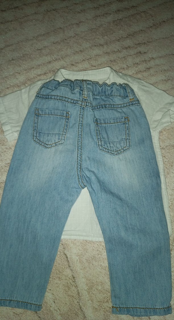 Bebek Erkek Beyaz Kısa Kollu Gömlek ve Denim Pantolon - Görsel 5