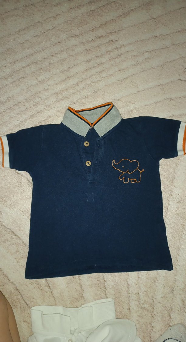 lacivert ve beyaz polo yaka erkek bebek tişörtü - Görsel 4