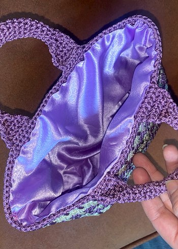 Mor Nakışlı Örgü Kadın Çanta - Görsel 2