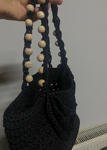 Boncuk Detaylı Siyah Örgü Bohem Çanta - Görsel 2