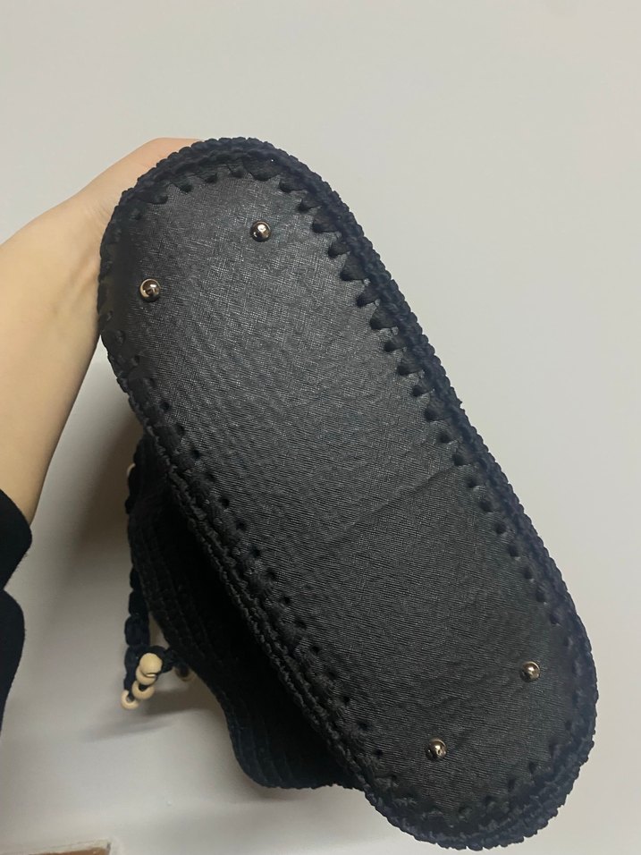 Boncuk Detaylı Siyah Örgü Bohem Çanta - Görsel 3