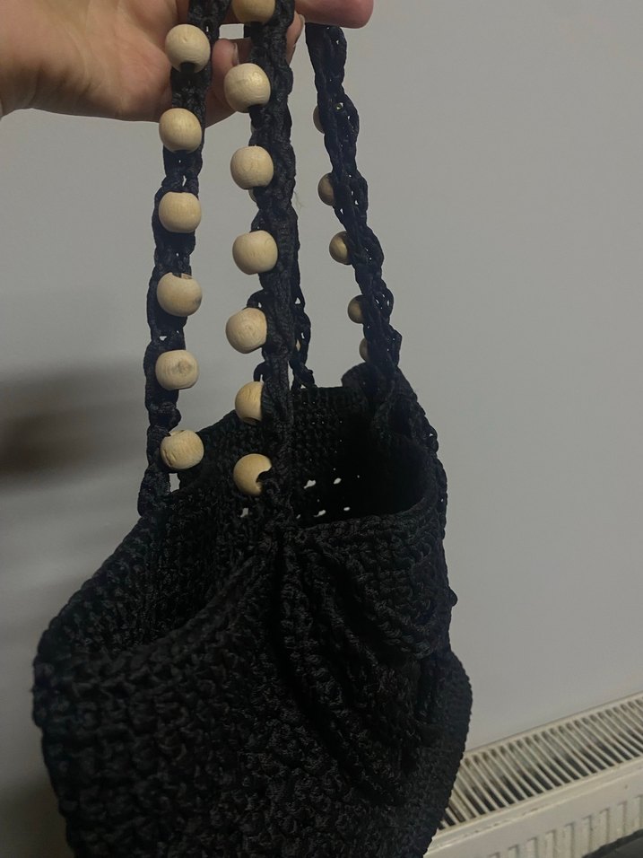 Boncuk Detaylı Siyah Örgü Bohem Çanta - Görsel 2