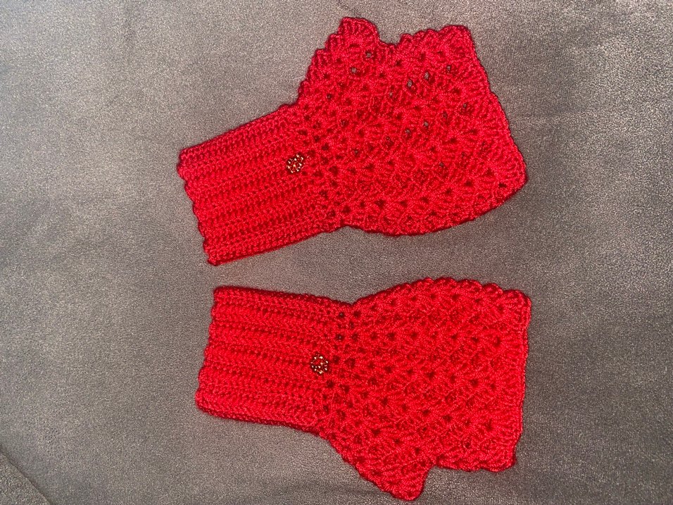 Kırmızı Örgü Bohem Kadın Eldiveni - Görsel 2