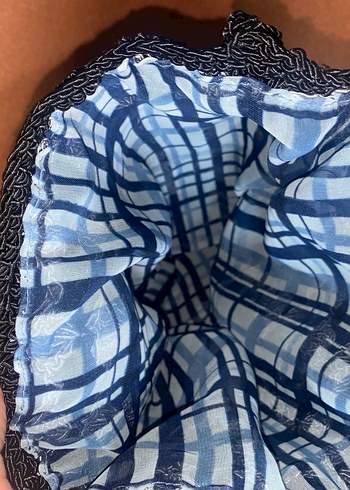 Püsküllü Mavi Gri Örgü Kadın Çanta - Görsel 2