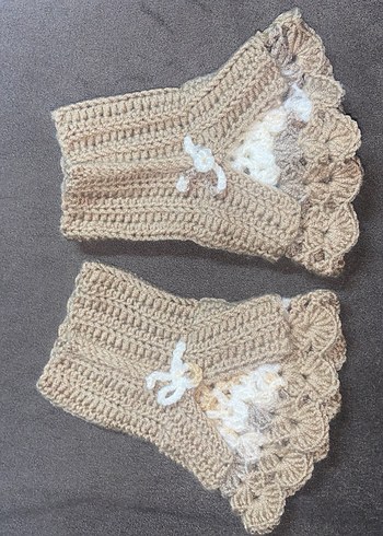 Bej Dantel Detaylı Bohem Örgü Eldiven - Görsel 2