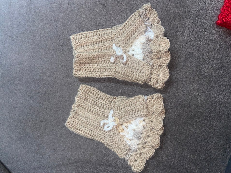 Bej Dantel Detaylı Bohem Örgü Eldiven - Görsel 2