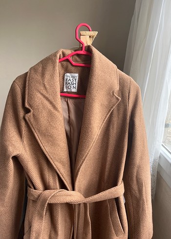 Kadın Bej Kemerli Uzun Kaban M beden - Görsel 3