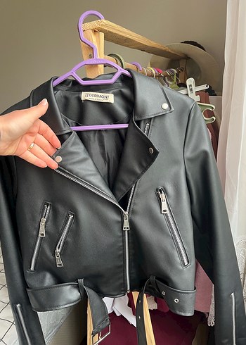 Kadın Siyah Deri Biker Ceket derimont - Görsel 2