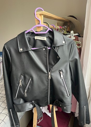 Kadın Siyah Deri Biker Ceket derimont - Görsel 3