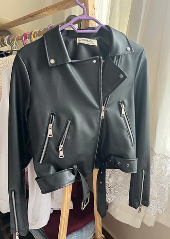 Kadın Siyah Deri Biker Ceket derimont - Görsel 5