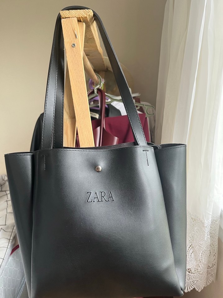 ZARA Siyah Deri Kadın Omuz Çantası - Görsel 2