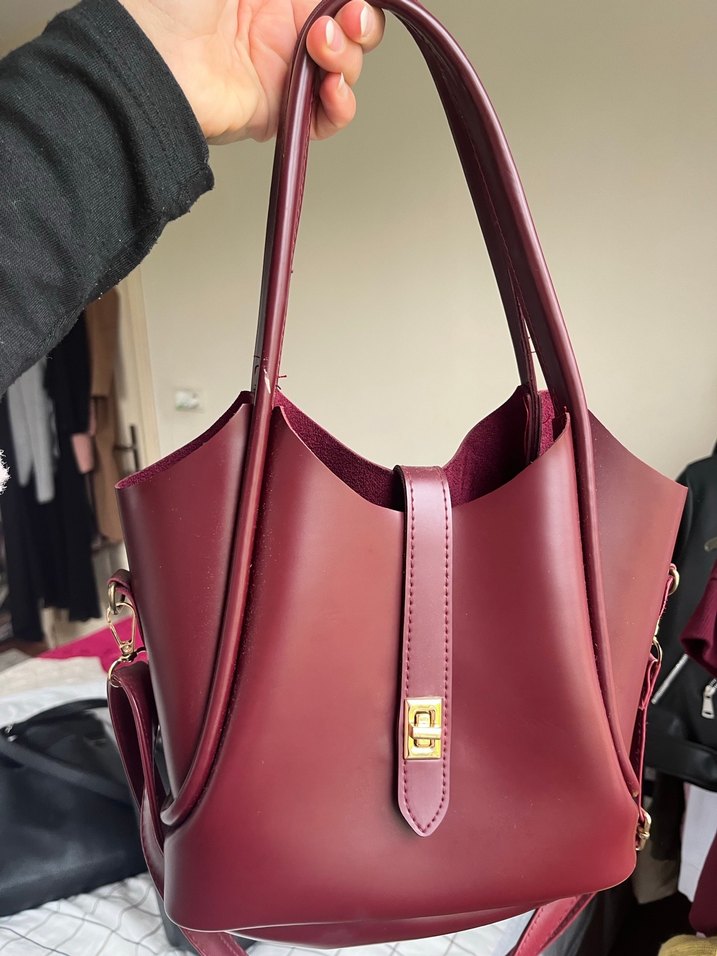 Bordo Parlak Deri Kadın Çanta - Görsel 3