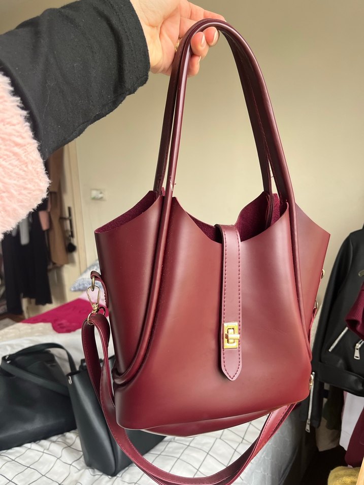 Bordo Parlak Deri Kadın Çanta - Görsel 2