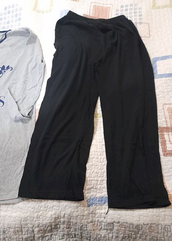l Beden Gri Baskılı Uzun Kollu Kadın Pijama Takımı