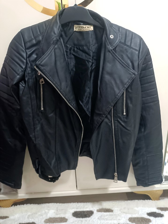 Siyah Derimont Fermuarlı Biker Deri Ceket - Görsel 3