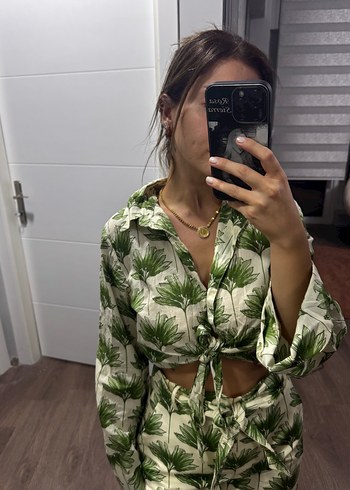 Zara Zara Yeşil Desenli gömlek şort takım