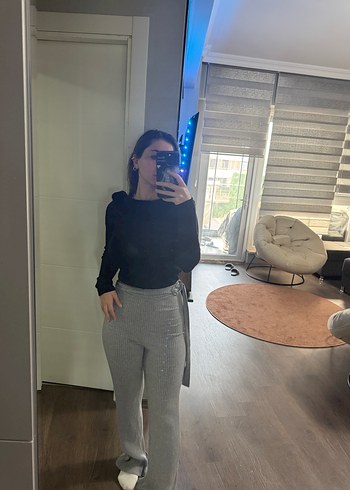 Gri Kadın Denim Midi Sweatpants - Görsel 9