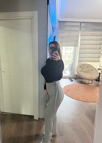 Gri Kadın Denim Midi Sweatpants - Görsel 5