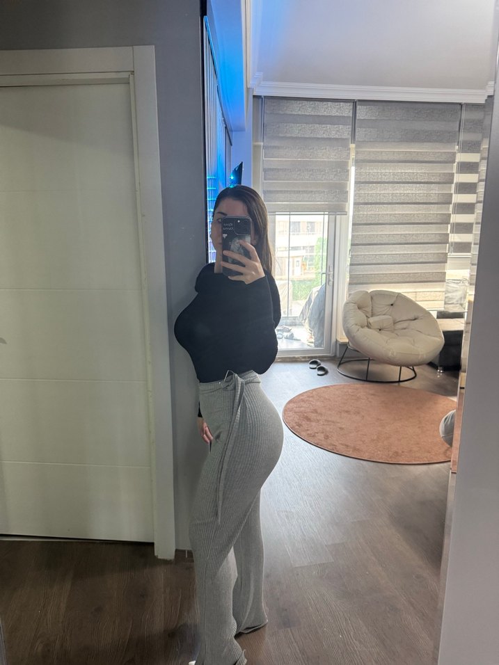 Gri Kadın Denim Midi Sweatpants - Görsel 4