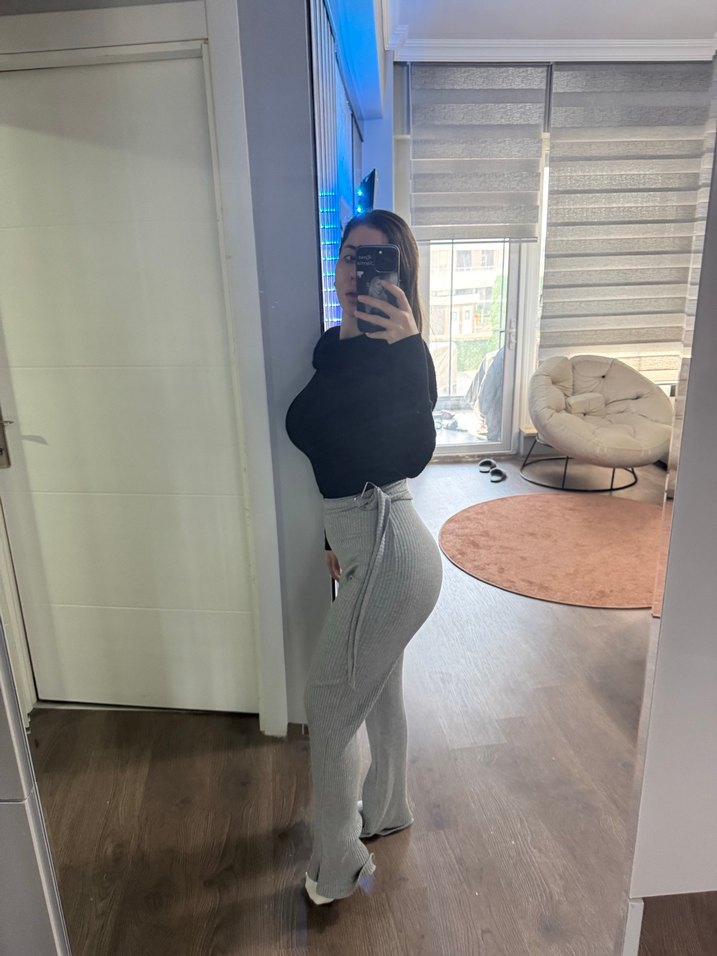 Gri Kadın Denim Midi Sweatpants - Görsel 2