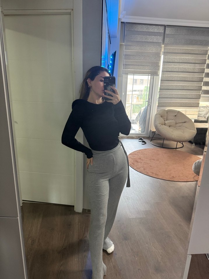 Gri Kadın Denim Midi Sweatpants - Görsel 3