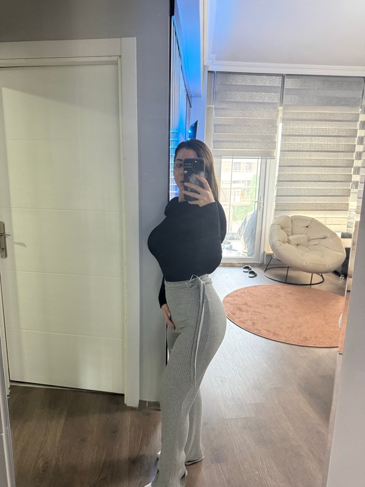 Gri Kadın Denim Midi Sweatpants - Görsel 5