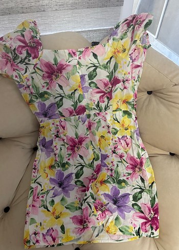 Çiçek Desenli, Askısız, Düğmeli Kız Elbisesi - Görsel 5