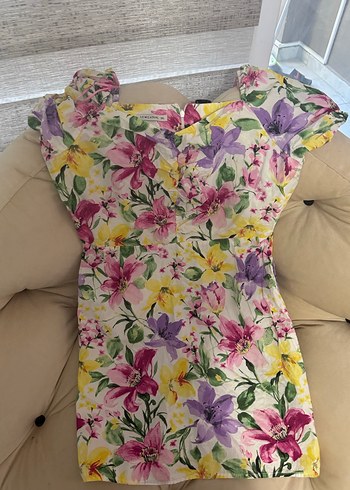 Çiçek Desenli, Askısız, Düğmeli Kız Elbisesi - Görsel 2