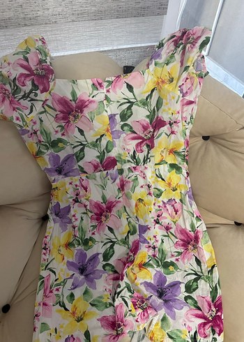 Çiçek Desenli, Askısız, Düğmeli Kız Elbisesi - Görsel 6