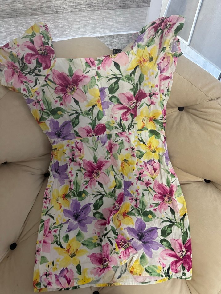 Çiçek Desenli, Askısız, Düğmeli Kız Elbisesi - Görsel 5