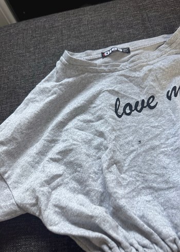 Gri Kısa Kollu Örme Kadın Sweatshirt - Görsel 7